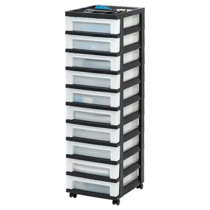 IRIS USA 10-Drawer Plastic Storage Cart with Wheels for Craft and Office, Black