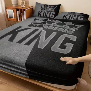 King Size Bedding Set (fitted Sheet + Pillowcases), Crown Print Design, Bedroom Decor, Bed Sheet Sets