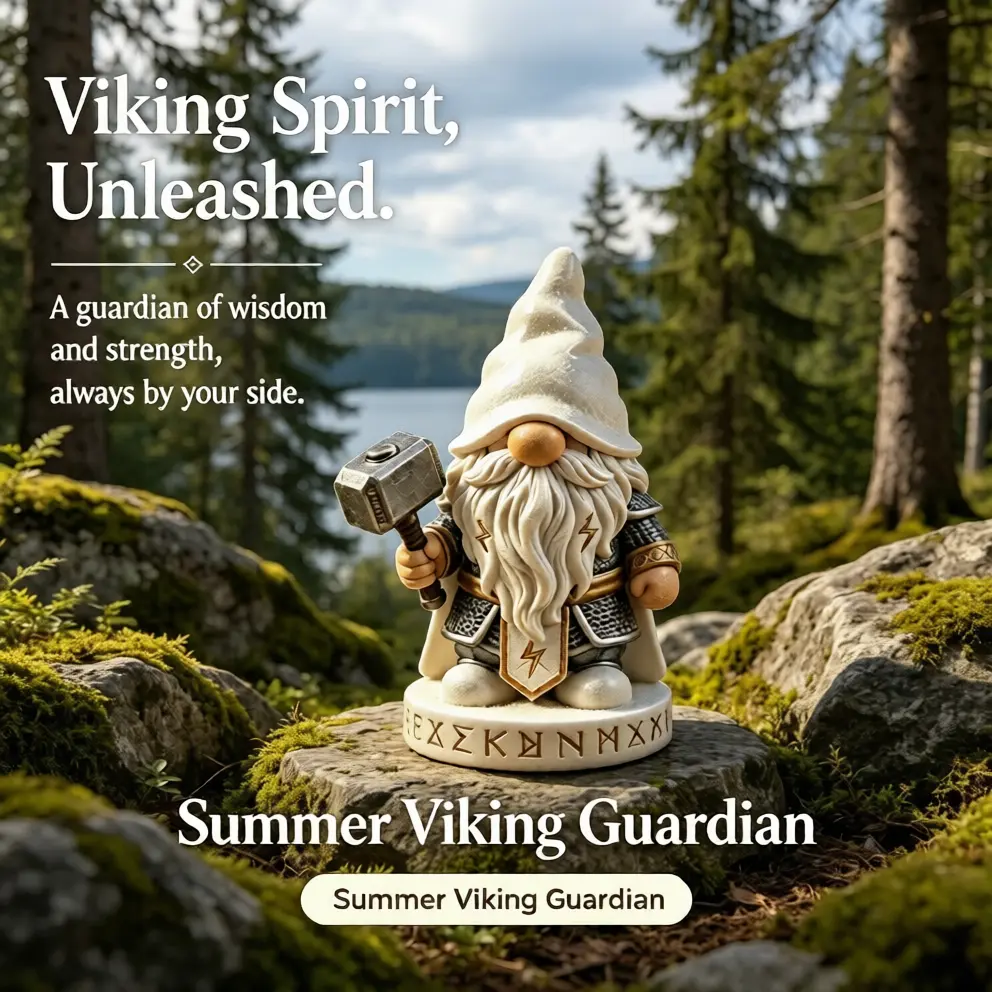HODAO Viking Warrior Gnome Statue with Mythical Hammer - Collectible Resin Nordic Myth Figurine, Outdoor Garden Lawn Gnomes, Mystical Home Office Desk Ornament