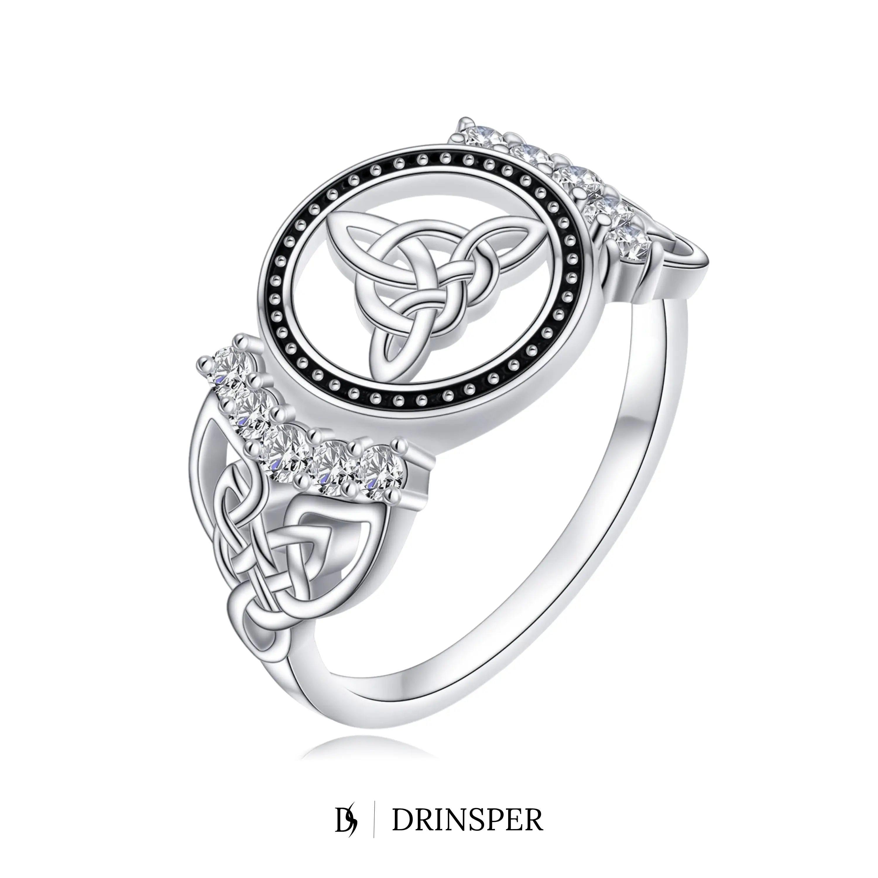 DRINSPER Witch's Knot Cubic Zirconia Ring, Hecate Goddess of Witches Knot with Celtic Knot Design Tetragrammaton Witchy Vintage Ring Fashion Jewelry Gift for Women