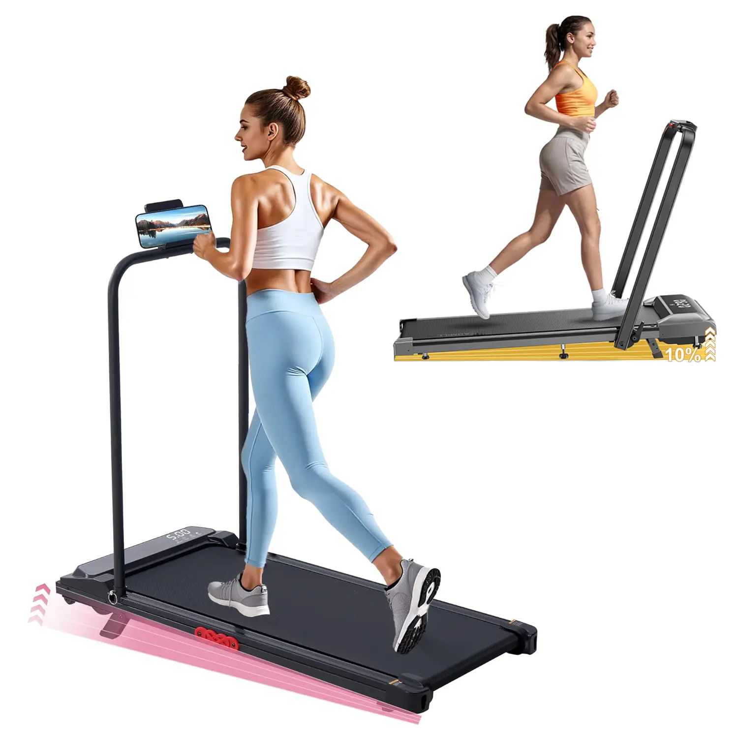 Smart Home System Walking Mat Treadmill - Foldable treadmill with handrails, portable, compact, foldable, indoor foldable, electric walking mat, suitable for small spaces, can be placed under the bed or in the office.