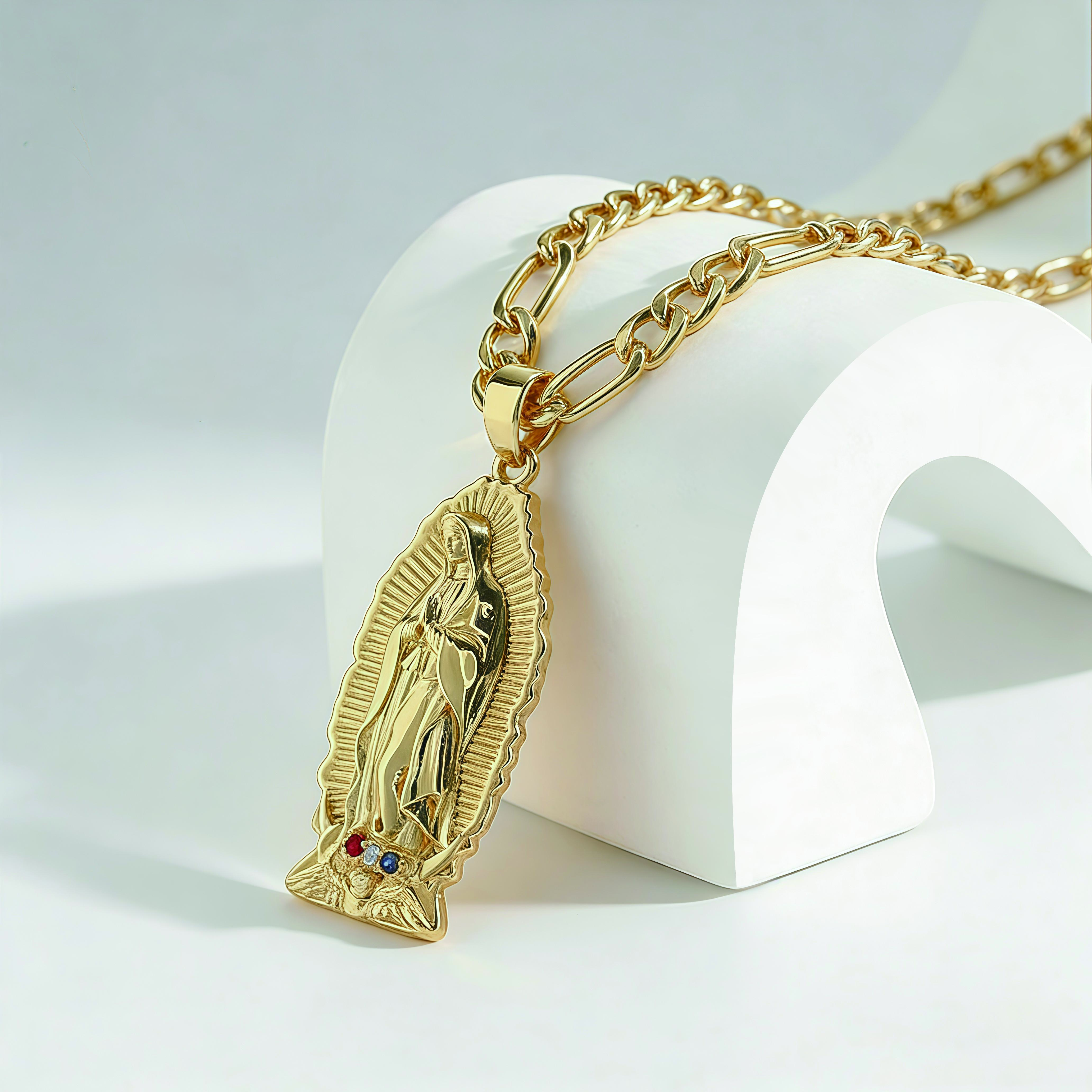 Gold Jesus Pendant Necklace with Colorful Cubic Zirconia Gold Chain Gold Jesus Pendant Necklace with Colorful Cubic Zirconia Gold Chain
