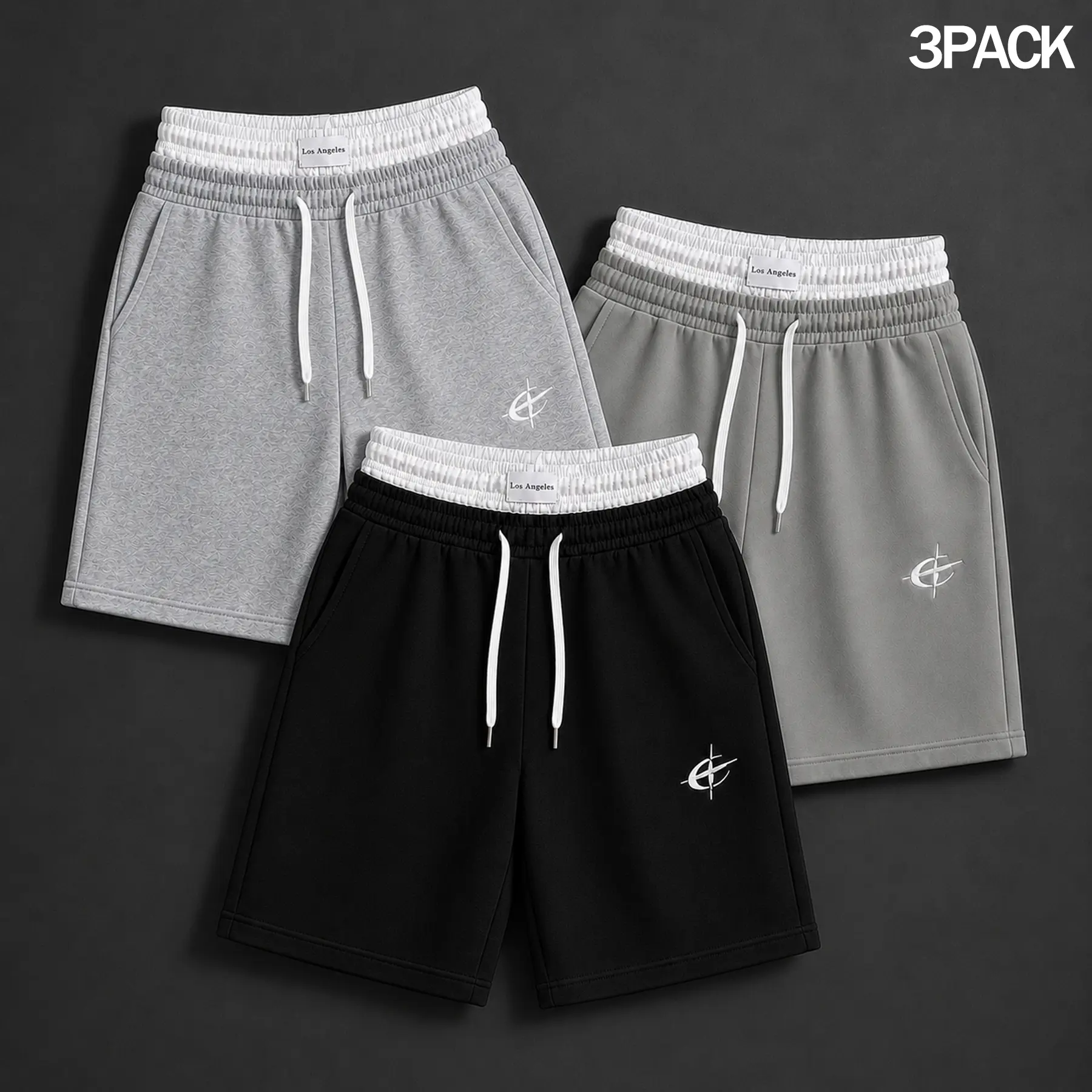Mens 3 Pack Graphic Sweat Shorts Double Waistband Athletic Shorts Knee Length Loose Fit Casual Training Lounge Basketball Gym Summer Streetwear Outfit Pull On Drawstring Shorts for Men Travel Daily Wear Outdoor Fun Park Vacation Fit