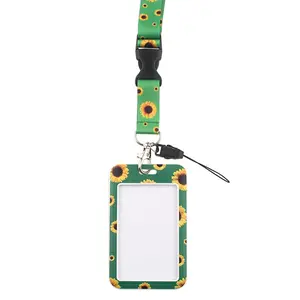 Sunflower Pattern Card Holder Set with Lanyard, Vertical ID Case, Durable Polyester, Ideal for School, Office, Events, Students, Teachers, Employees