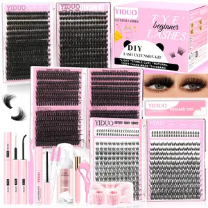YIDUO 1434 Pcs Eyelash Cluster Kit | 60D/80D/100D/150D Fairy/Wispy Lash Extensions/Volume Eyelashes & Bottom Lashes | 5-18mm D Curvature | DIY Lash Extension Kit Includes a complete set of eye makeup tools for easy DIY at home