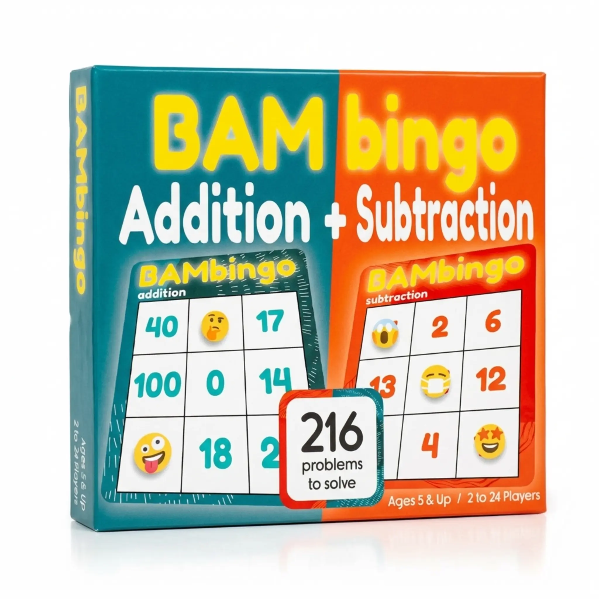 BAMBingo Addition and Subtraction Game - Math Facts Flash Cards Educational Bingo for Kids Ages 5-9