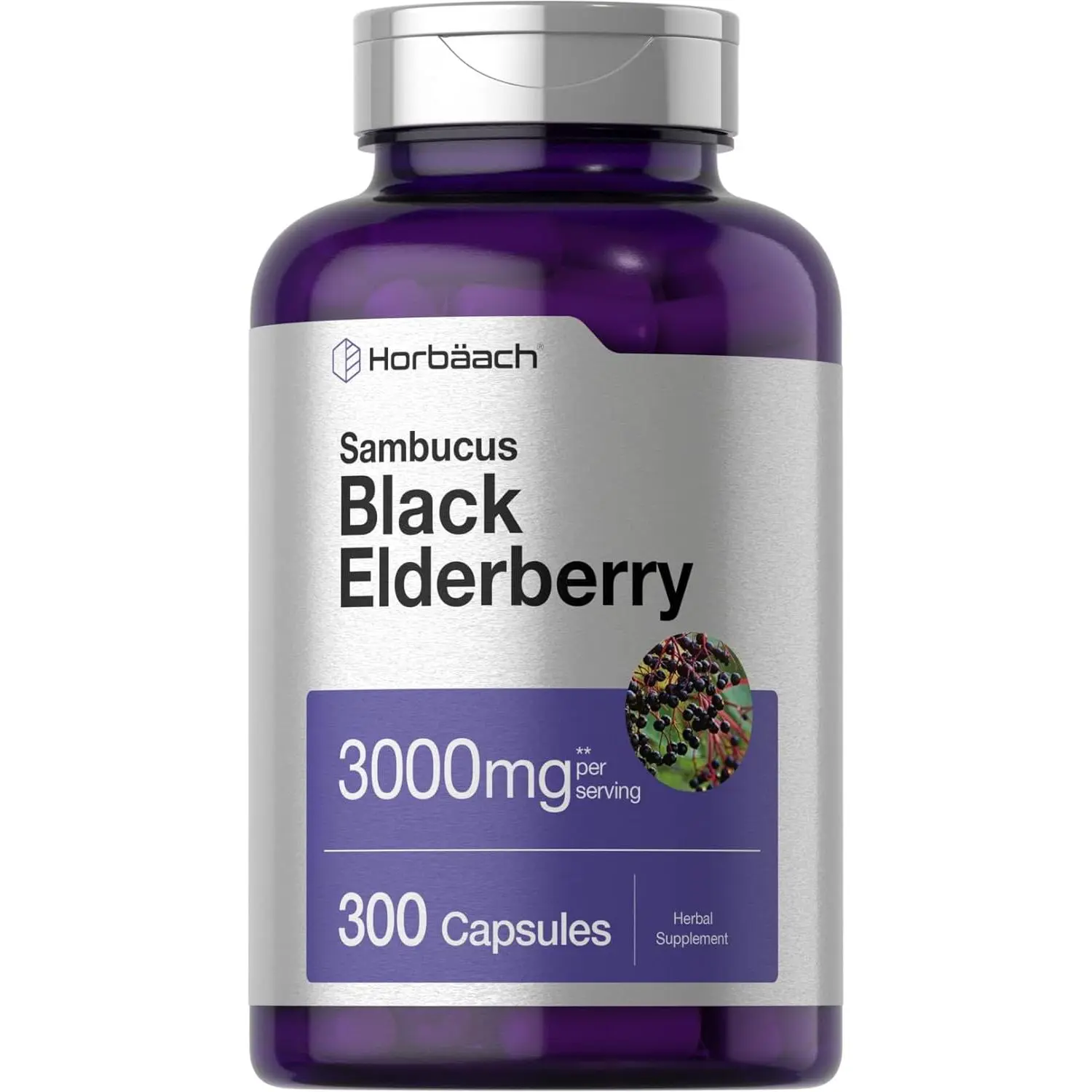 Horbäach Black Elderberry | 300 Capsules | Sambucus Supplement | Non-GMO & Gluten Free