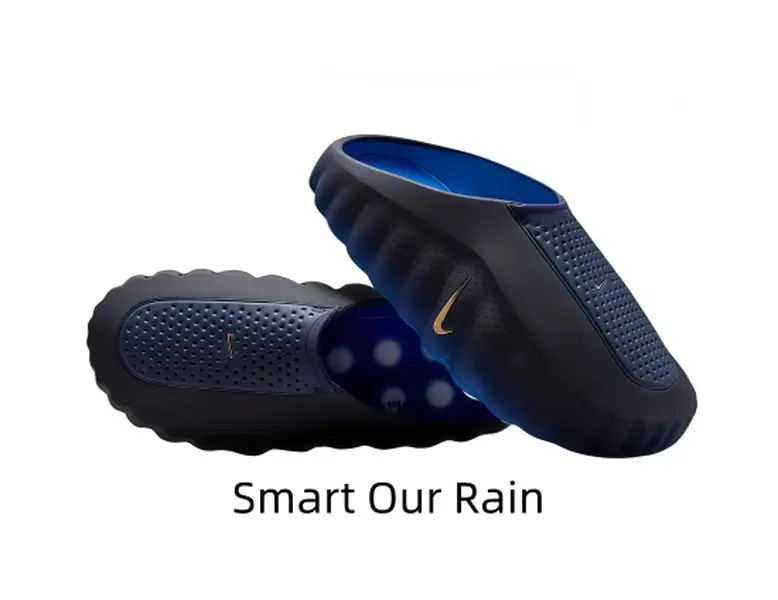 Black Blue Two-Tone Wavy Thick Cushion Recovery Slides, Perforated Drainage Upper Massage Dot Insole Non-Slip Post-Gym Sport Sandals For Men Women