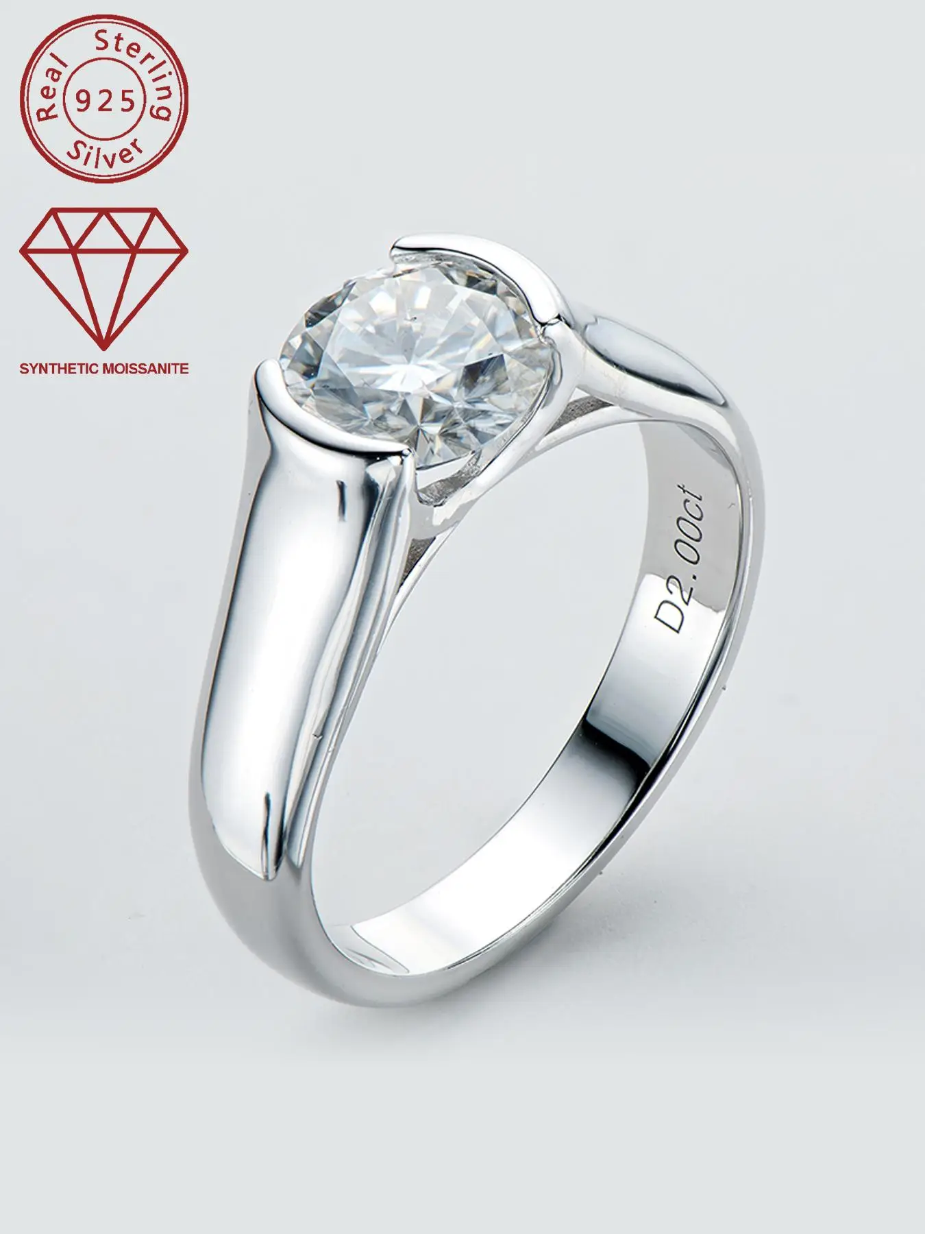 925 Sterling Silver Synthetic Moissanite Ring, Fashion Engagement Ring for Women, Trendy All-match & Exquisite Jewelry for Birthday Gift