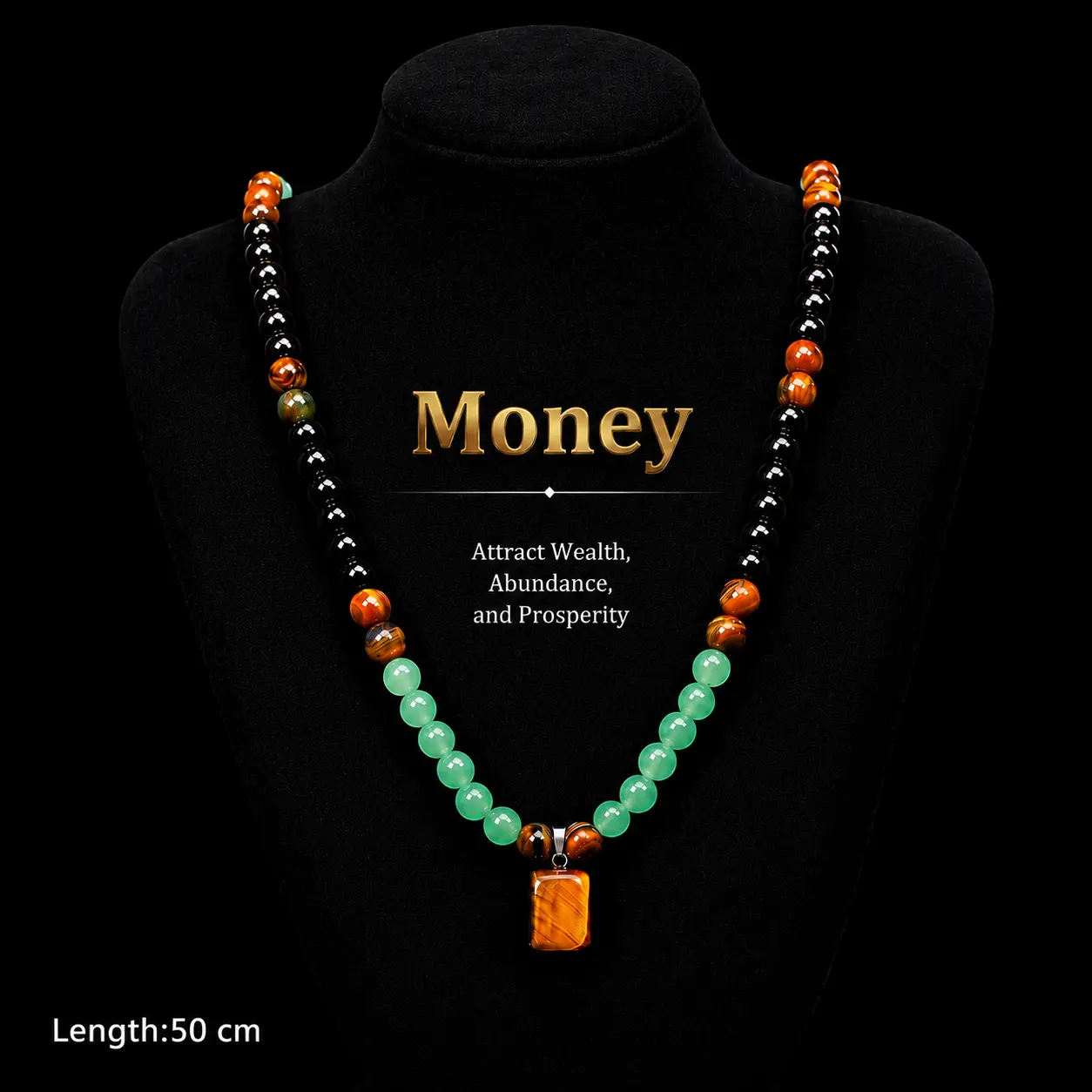 Handpicked Finely Polished Long Crystal Necklace - Unisex Costume Jewelry Accessories with Green Aventurine & Tiger Eye Pendant, Daily Sweater Chain, Spiritual Jewelry for Attracting Wealth & Confidence