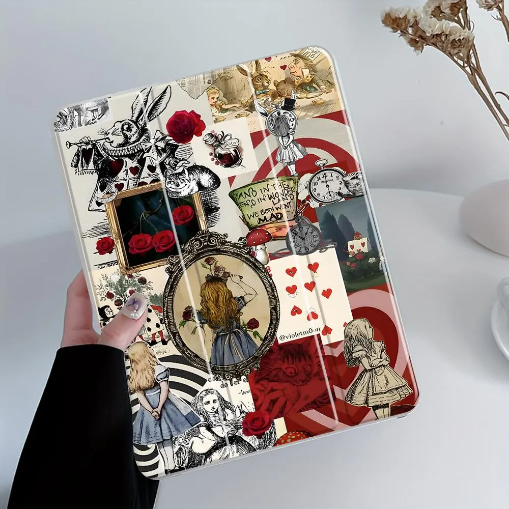 Magic Wonderland Pattern Design Clear Acrylic Protective Case, Tablet Case with Pencil Holder, Trifold Stand Protective Cover for iPad, Tablet Casing, Tablet Accessories