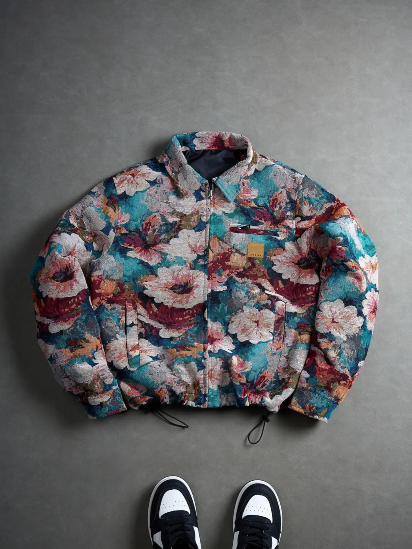 Y2K Oversized Floral Coach Jacket | Colorful Tapestry Zip-Up Outerwear