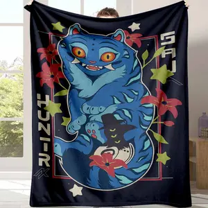 Blue Tiger Blanket  Whimsical Floral Throw for Cozy Nights  Soft Plush Fleece  Unique Kawaii Gift for Cat Lovers  Vibrant Home Decor tiktokshopspringglowup