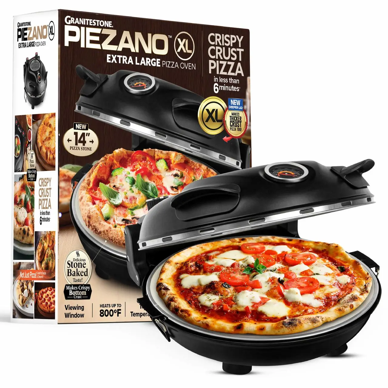 [XL] Piezano Extra Large 14" Pizza Oven - Granitestone - 800° Countertop Brick Style Pizza Oven - XL - Homemade or Frozen Pizza