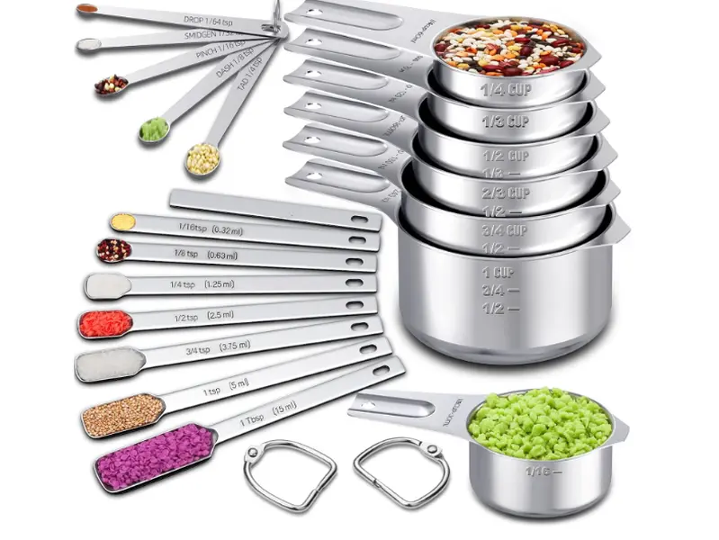 20-Piece Measuring Cups and Spoons Set with Nesting Cups, Spoons, and Mini Spoons for Cooking and Baking Kitchen Stainless