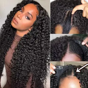 Deep Wave V Part Curly Human Hair Wig Brazilian Kinky Curly Human Hair Wigs For Black Women Wet An Wavy 200% Density Cheap Full Machine Made Wig