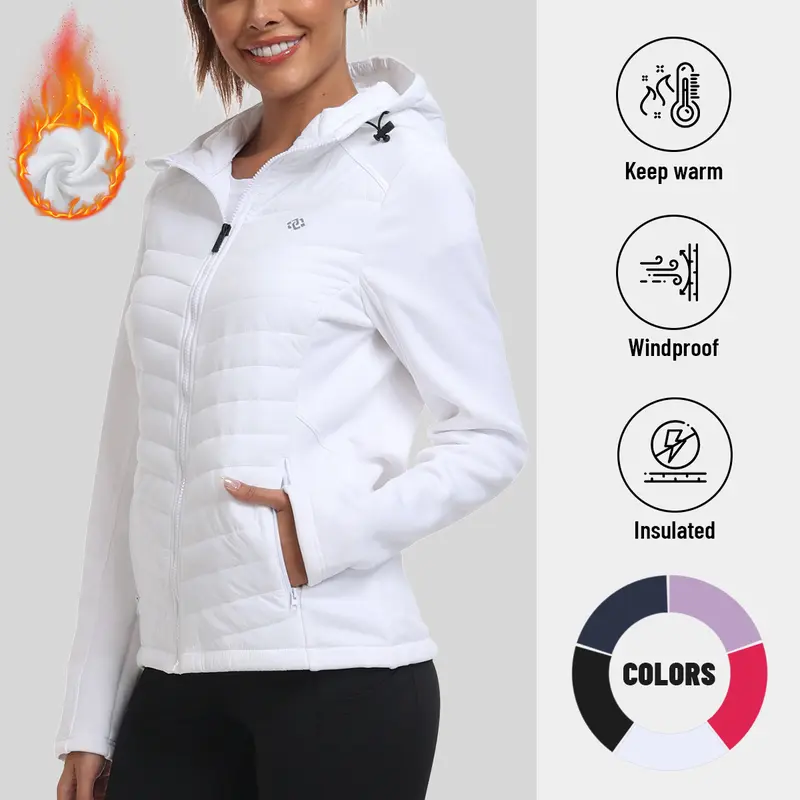 MoFiz Women's Lightweight Insulated Fleece-Lined Thermal Hybrid Waterproof Breathable Full-Zip Long Sleeve Multi-Fabric Fall Winter Rain Jacket - Wind-Ready, High Elasticity Athletic Outerwear for Hiking, Running, Biking,sohochic