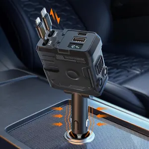 Retractable Car Charger with 4 Shock Absorbers,4 in 1 USB-C Car Charge 69W,Cigarette Lighter Adapter with Retractable Cables (31.5 in) and 2 USB Ports,Road Trip Essentials for iPhone 16