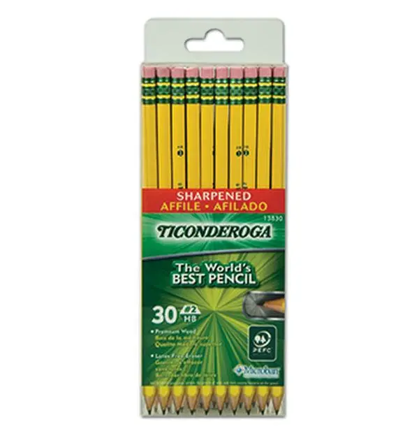 212 MAIN Dixon Ticonderoga No. 2 Pre-Sharpened Pencils, 30-Pack, Anti-Bacterial Smooth-Write Office Supplies (DIX13830)
