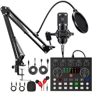 Podcast Equipment Bundle, BM800 Podcast Microphone Bundle with V8s Voice Changer, Condenser Microphone Recording Studio Package for Podcasting Live Streaming Singing PC Mobile  YouTube