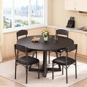 Jocoevol 51" Round Dining Table Kitchen Dining Room Dinner Pedestal Table with Storage Shelf, Space Saving Wood Circle Industrial Furniture for Small Space (Black, 51In)