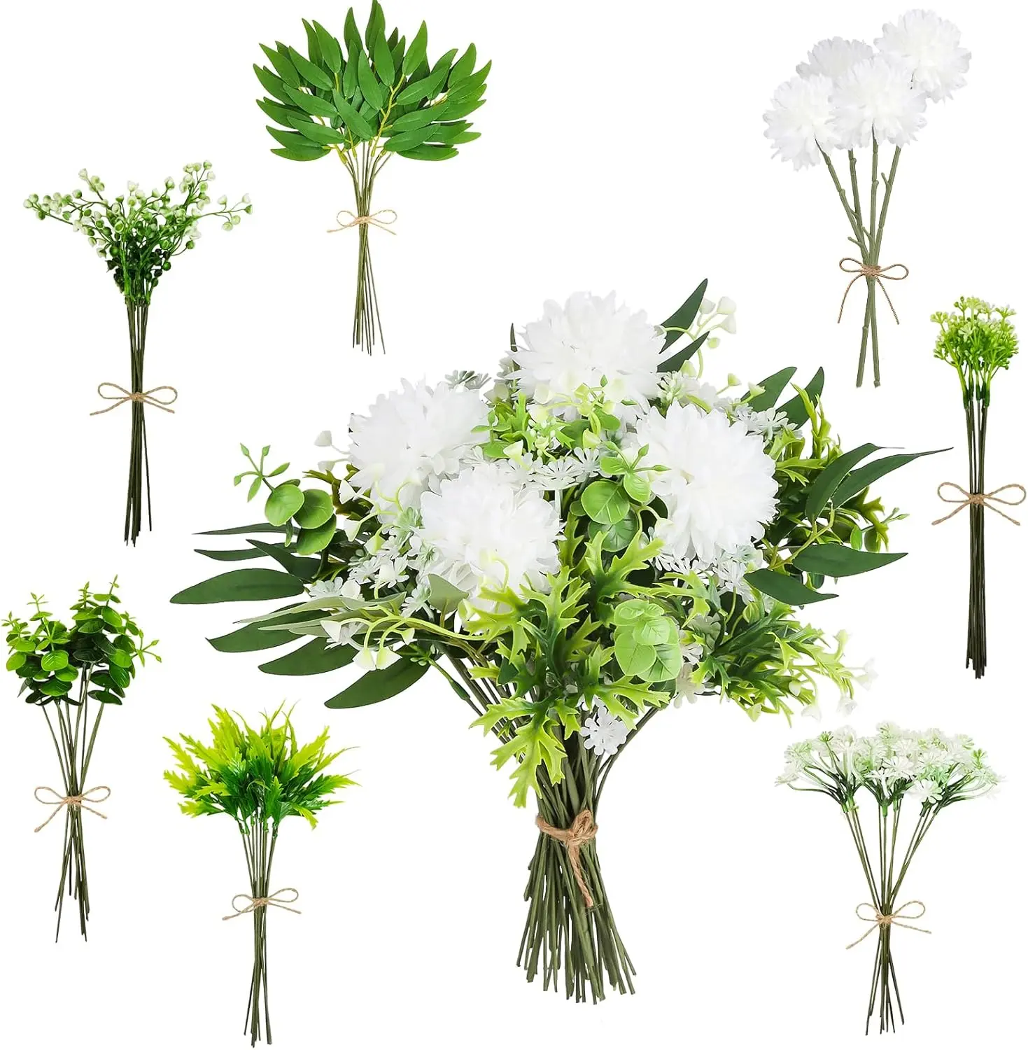 64-Pack Mixed Stems Plastic Artificial Eucalyptus Silk Flower Set, Waterproof Bulk Decor for DIY Users' Bouquet, Wedding Table - Home Improvement Supplies