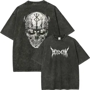 BERSERK Men's Distressed Vintage Short-Sleeve T-Shirt - Unisex Fit Washed Crewneck Top, Custom Graphic Figure-Flattering Casual Tee