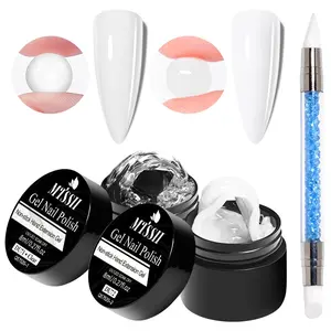 MTSSII 3pcs Non-Stick Nail Extension Gel Set With Flower Molds Sculpting Brush-Clear White Pink Prolong Hard Gel, Soak Off Gel, Easy To Operate, For Home Salon, Nail Supplies