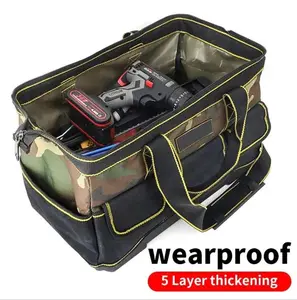 OUDISI 19-inch Professional Electrician Tool Bag - 1680D Oxford Cloth Waterproof Organizer with Tool Pockets, Multi-Storage Durable Kit (40x25x23cm), Tool Bag Organizer