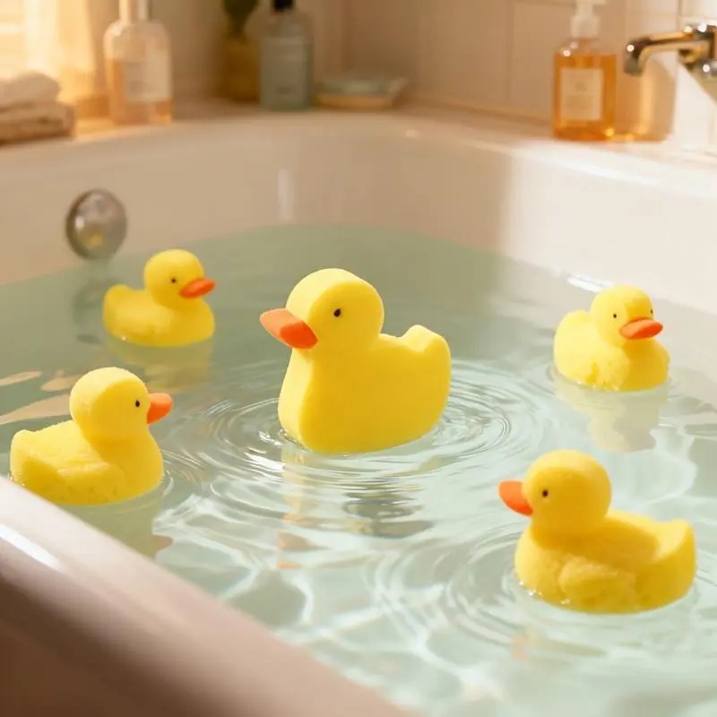 2pcs/3pcs multi-functional cartoon little yellow duck bath sponge, suitable for showering, dishwashing and cleaning, applicable to bathrooms and kitchens