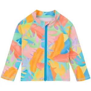 Kids UPF 50+ Long Sleeve Zipper Rash Guard Swim Shirt | "Vibrant Vacay"