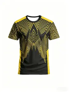 Men's Geometric Football Jersey, Sporty Round Neck Short Sleeve Top, Loose-Fitting, All Seasons, No Collar, No Zipper, No Button