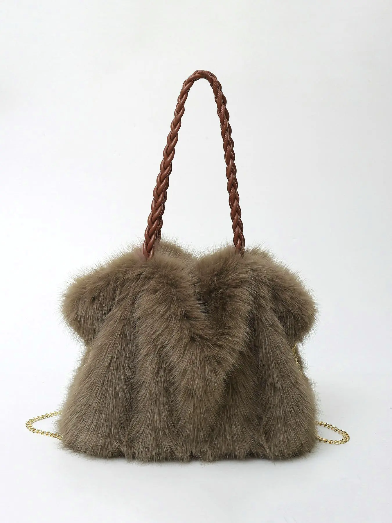 Textured pleated plush handbag, fluffy handbag, fashionable velvet tote bag, casual and versatile shoulder bag, simple solid color niche design shoulder commuter bag, suitable for daily matching, commuting and other scenarios