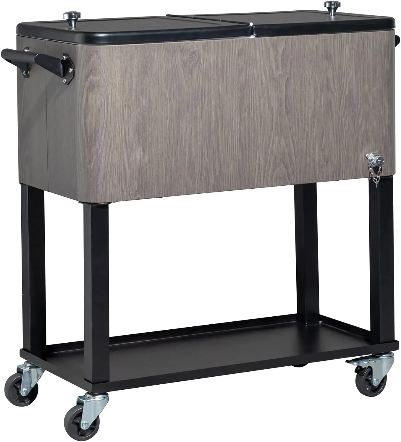VINGLI 80 Quart Rolling Ice Chest on Wheels, Portable Patio Party Bar Drink Cooler Cart, with Shelf, Beverage Pool with Bottle Opener,Water Pipe (Grey)