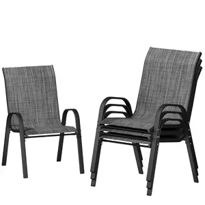 Patio Chairs Set of 4, Stackable Outdoor Dining Chairs with High Back, Textilene Fabric Breathable Outdoor Chair All Weather, 350LBS Capacity for Garden, Backyard