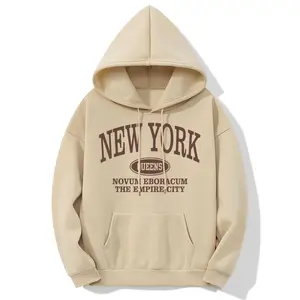 New York Letter Print Kangaroo Pocket Hoodie, Casual Long Sleeve Drawstring Hoodie, Sweatshirt, Women's Clothing