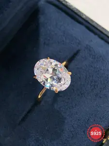 S925 Sterling Silver Fashionable Oval Shaped Artificial Zircon Ring, Solitaire Ring, Engagement Ring, Elegant Jewelry for Women, Trendy All-match & Exquisite Jewelry for Birthday Gift