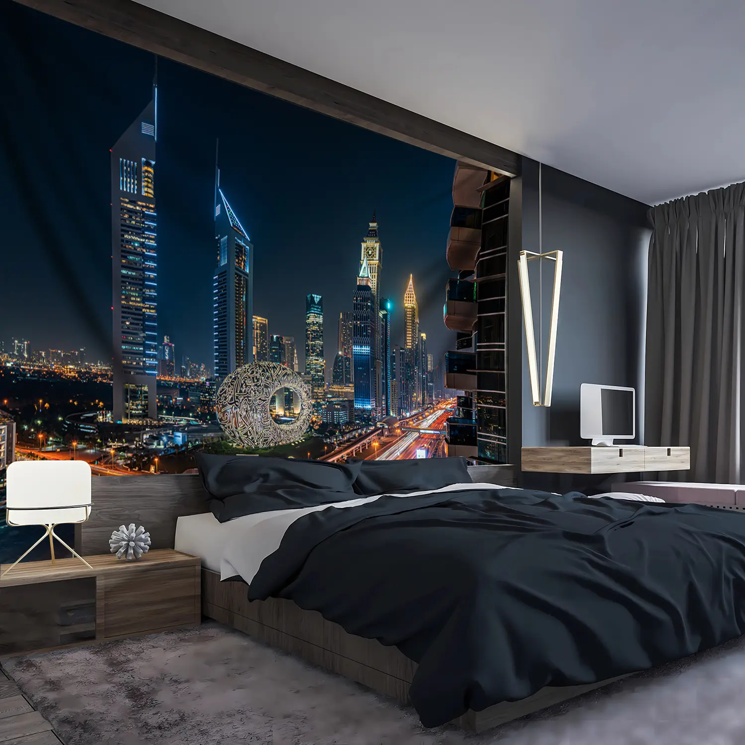 Extra Large Classic Vibrant Lush Cityscape Night View Polyester Digital Print Wall Tapestry - Decorative, Machine Washable, No-Installation Design, Living Room Office Home Supplies Decor, Wall Art