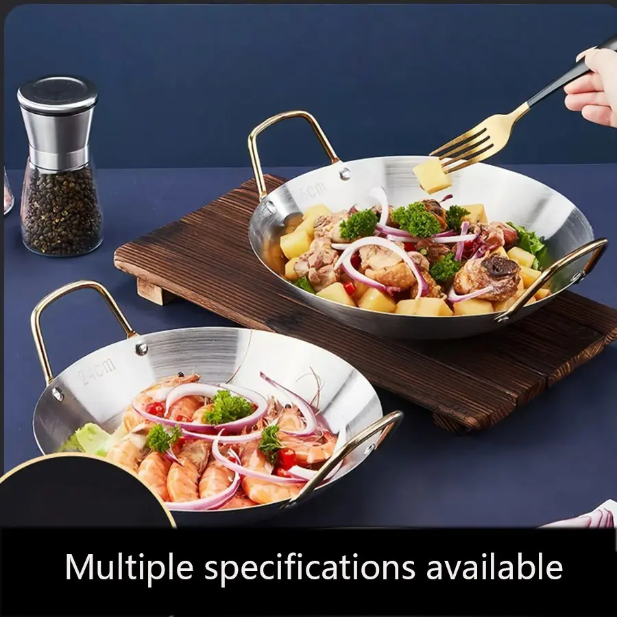Large Stainless Steel Wok with Dual Handles, Round Bottom Stir-Fry Pot, Commercial Grade Cooking Pan, Kitchen Cooking Cookware for Home & Restaurant Use