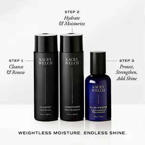 3 Piece Luxury Bundle -Kacey Welch - Signature Set Includes Cleanse & Renew Shampoo 8oz, Hydrate & Moisture Conditioner 8oz, All In Wonder Leave-In 6oz - Sulfate-Free, Color Safe, Heat Protectant