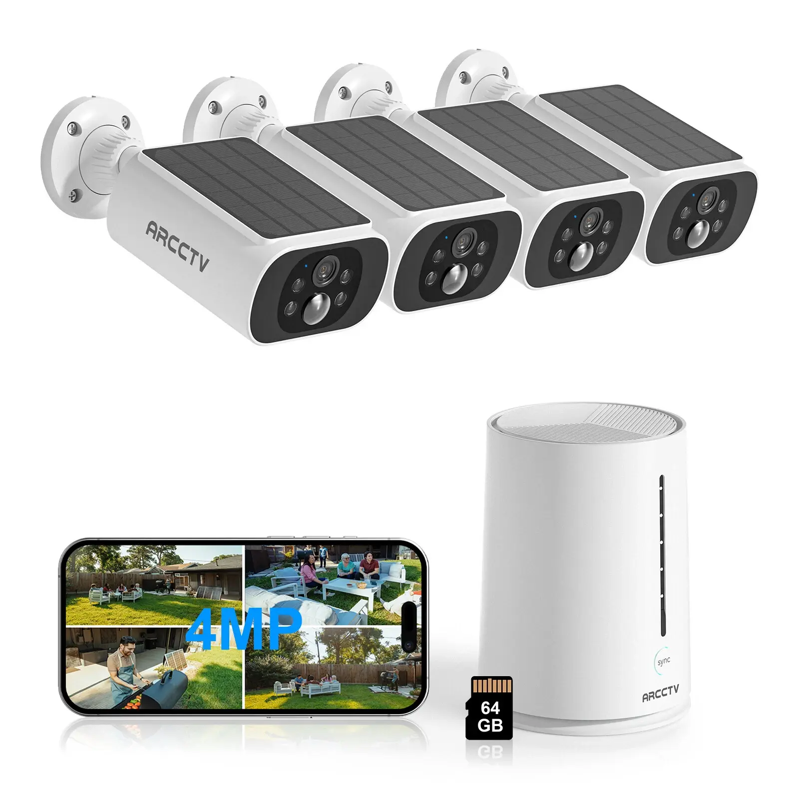 ARCCTV Solar Security Cameras Wireless Outdoor,4 Cam-Kit,4MP HD Video ...