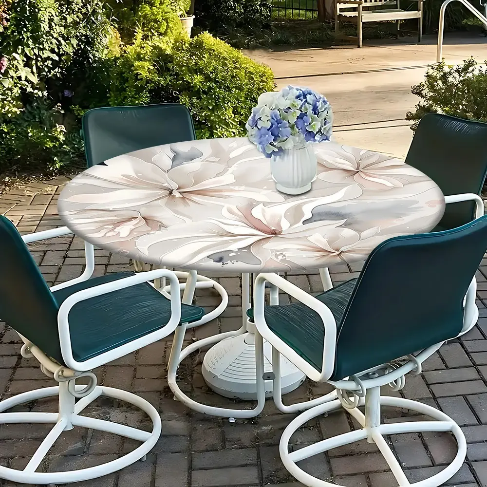 1PC Elastic Round Tablecloth with Watercolor Floral Print, Bohemian Style for Indoor Outdoor Dining, Perfect for Picnics Parties and Celebrations