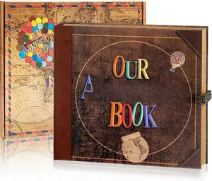 Adventure Book 148-Page DIY  Scrapbook with Retro-Style Embossed Letter Cover -  Travel Diary & Memory Album for Couples,Inspired by the 'Up' Saga,Romantic Keepsake(Ball)