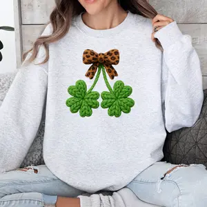 Clover Leopard Bow Yarn DTG Graphic T-Shirt - Unisex Relaxed Fit Soft Print Tee, 100% Cotton, Casual Wear