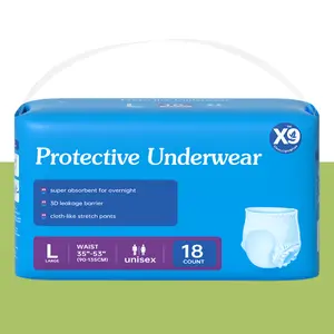 X9 Adult diapers High Absorbency and Leakproof，For all skin types，No petroleum-based microplastics, no chlorine, no fragrance.Size：L-18Count The built-in deodorizing technology keeps the area fresh and natural.Skin-Friendly