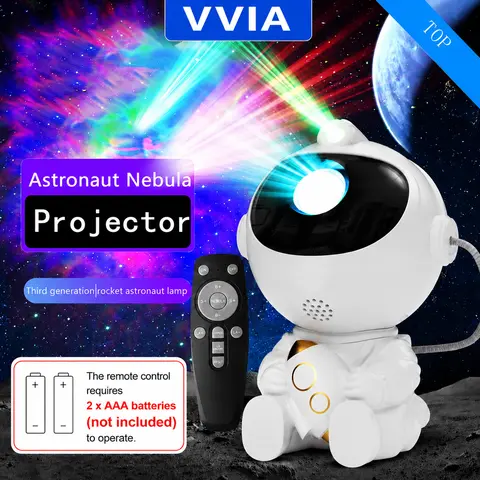 Portable Small Space Projector - Plastic LED Night Light, Remote Control, Dimmable Multi-Mode Nebula Ceiling Lamp, 2 AAA Batteries, USB-Powered for Bedroom Lights & Home Use Decor