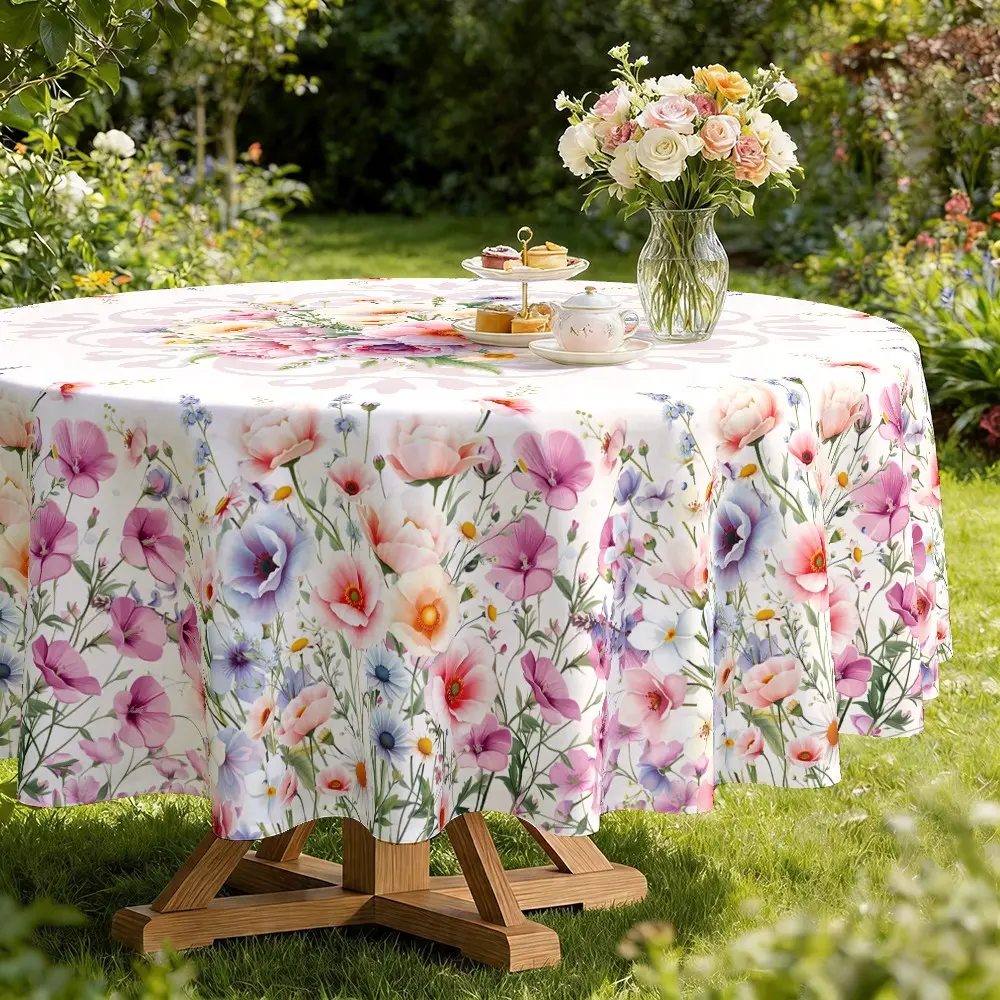 Floral Round Tablecloth, Ideal Kitchen Dining Decor, Daily Furniture Protector, Decorative Party Decoration, Holiday Gift, Hotel Restaurant Home Garden Use, Flowers
