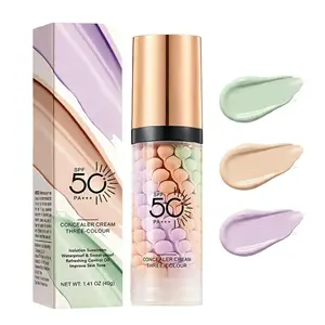 3-in-1 Color Correcting Facial Serum - Makeup Concealer Primer with SPF 50 PA+++, Moisturizing, Brightening, Oil-Control, Refreshing, Available in Purple, Pink, Green Tones