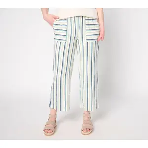 AnyBody Regular Cotton Novlety Knit Stripe Cropped Pants