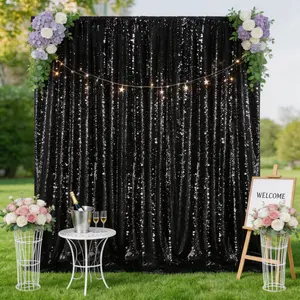 8x8FT Black Sequin Glam Backdrop, Sparkle-Infused Drapes for Vampire Ball, Halloween, Formal Event, Birthday, Photography Background Decor